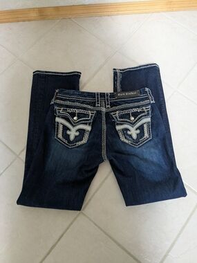 Rock Revival Dark Indigo Bootcut Jeans with Embroidered Pockets